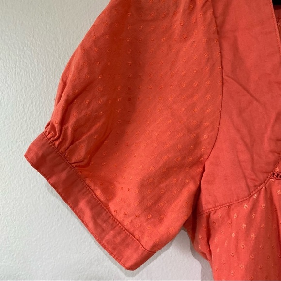 Orange Square Neck Pockets Cute Shirt Tie Back - Picture 4 of 8